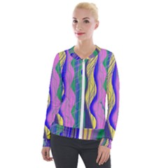 Wavy Scribble Abstract Velour Zip Up Jacket by bloomingvinedesign