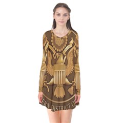 Seal Of United States District Court For Southern District Of Texas Long Sleeve V-neck Flare Dress