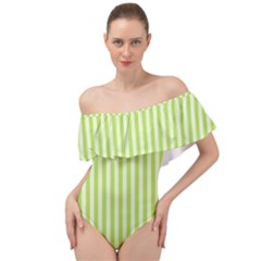 Lime Stripes Off Shoulder Velour Bodysuit  by retrotoomoderndesigns