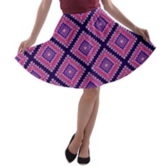 Ethnic Seamless Pattern Tribal Line Print African Mexican Indian Style A-line Skater Skirt by Vaneshart