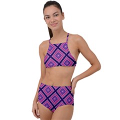 Ethnic Seamless Pattern Tribal Line Print African Mexican Indian Style High Waist Tankini Set by Vaneshart