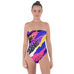 Colorful Abstract Waves Pattern Tie Back One Piece Swimsuit by teeziner