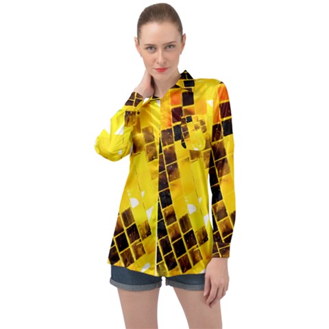 Golden Disco Ball Long Sleeve Satin Shirt by essentialimage