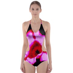 Pink And Red Tulip Cut-out One Piece Swimsuit by okhismakingart