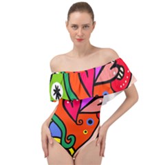 Seamless Doodle Off Shoulder Velour Bodysuit  by Vaneshart