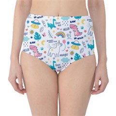 Colorful Doodle Animals Words Pattern Classic High-waist Bikini Bottoms by Vaneshart
