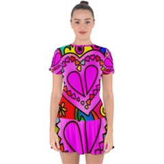 Stained Glass Love Heart Drop Hem Mini Chiffon Dress by Vaneshart