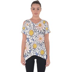 Flowers Pattern Lotus Lily Cut Out Side Drop Tee by HermanTelo