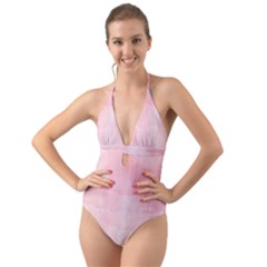 Pink Blurry Pastel Watercolour Ombre Halter Cut-out One Piece Swimsuit by Lullaby