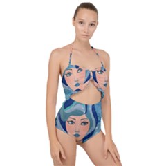 Blue Girl Scallop Top Cut Out Swimsuit by CKArtCreations