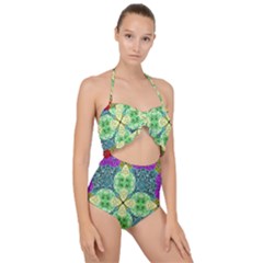 Flower Design Design Artistic Scallop Top Cut Out Swimsuit