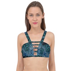 Creative Wing Abstract Texture River Stream Pattern Green Geometric Artistic Blue Art Aqua Turquoise Cage Up Bikini Top by Vaneshart