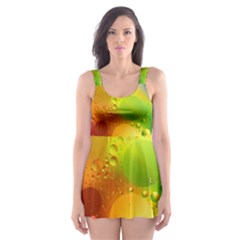 Abstract Sunlight Flower Reflection Color Macro Floating Yellow Circle Macro Photography Spheres Oil Skater Dress Swimsuit by Vaneshart