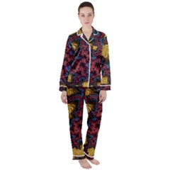 Creative Abstract Structure Texture Flower Pattern Black Material Textile Art Colors Design  Satin Long Sleeve Pyjamas Set by Vaneshart