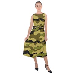 Fabric Army Camo Pattern Midi Tie-back Chiffon Dress by Vaneshart