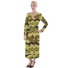 Fabric Army Camo Pattern Velvet Maxi Wrap Dress by Vaneshart