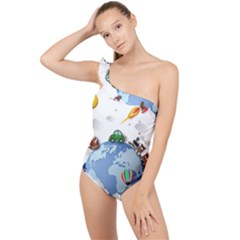 Earth Rocket Vector Earth Frilly One Shoulder Swimsuit by Vaneshart