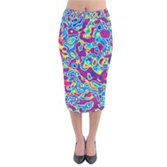 Ripple Motley Colorful Spots Abstract Velvet Midi Pencil Skirt by Vaneshart