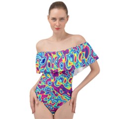 Ripple Motley Colorful Spots Abstract Off Shoulder Velour Bodysuit  by Vaneshart