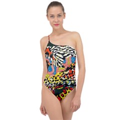 Ethnic Patchwork Classic One Shoulder Swimsuit by AyokaDesigns