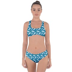 Fish Teal Blue Pattern Criss Cross Bikini Set