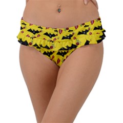 Bat Rose Lips Yellow Pattern Frill Bikini Bottom by snowwhitegirl