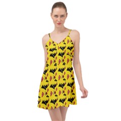 Bat Rose Lips Yellow Pattern Summer Time Chiffon Dress by snowwhitegirl