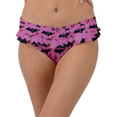 Bat Rose Lips Pink Pattern Frill Bikini Bottom by snowwhitegirl