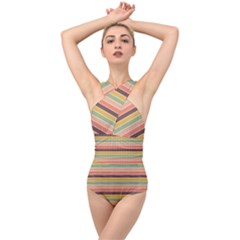 Vintage Stripes Lines Background Cross Front Low Back Swimsuit by Vaneshart