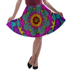 Fern  Mandala  In Strawberry Decorative Style A-line Skater Skirt by pepitasart