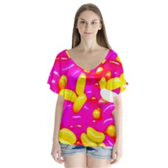 Vibrant Jelly Bean Candy V-neck Flutter Sleeve Top by essentialimage