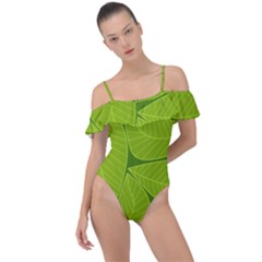 Pattern Leaves Walnut Nature Frill Detail One Piece Swimsuit