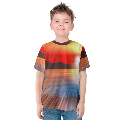 Sunset Water River Sea Sunrays Kids  Cotton Tee by Mariart