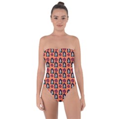Girl Flower Pattern Apricot Tie Back One Piece Swimsuit by snowwhitegirl