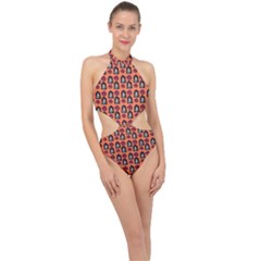 Girl Flower Pattern Apricot Halter Side Cut Swimsuit by snowwhitegirl