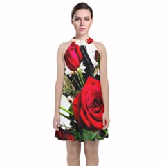 Roses 1 1 Velvet Halter Neckline Dress  by bestdesignintheworld