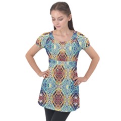Pattern Puff Sleeve Tunic Top by Sobalvarro
