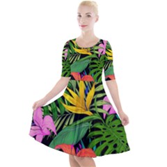 Tropical Greens Quarter Sleeve A-line Dress by Sobalvarro