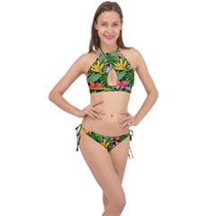 Tropical Greens Cross Front Halter Bikini Set by Sobalvarro