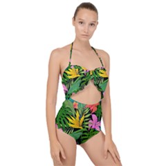 Tropical Greens Scallop Top Cut Out Swimsuit by Sobalvarro