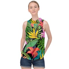 Tropical Greens High Neck Satin Top by Sobalvarro