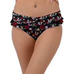 Vintage Hippie Girl Pattern Black Frill Bikini Bottom by snowwhitegirl