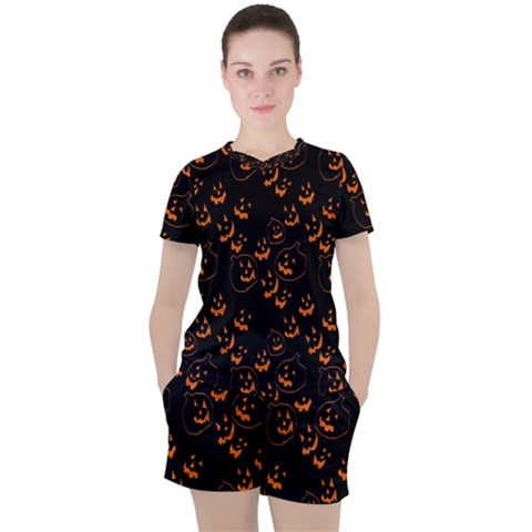 Jack O Lanterns Women s Tee And Shorts Set by bloomingvinedesign