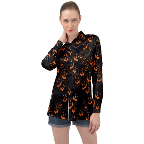 Jack O Lanterns Long Sleeve Satin Shirt by bloomingvinedesign