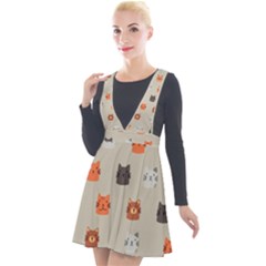 Cat Faces Pattern Plunge Pinafore Velour Dress by Vaneshart
