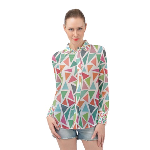 Colorful Triangle Vector Pattern Long Sleeve Chiffon Shirt by Vaneshart