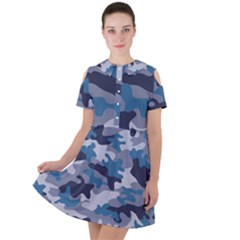 Military Seamless Pattern Short Sleeve Shoulder Cut Out Dress  by Vaneshart