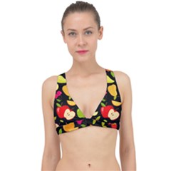 Vector Seamless Summer Fruits Pattern Black Background Classic Banded Bikini Top by Vaneshart