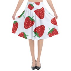 Seamless Pattern Fresh Strawberry Flared Midi Skirt by Vaneshart