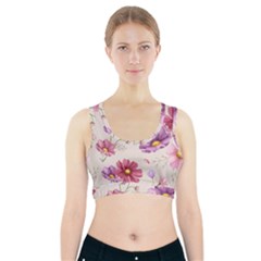 Vector Hand Drawn Cosmos Flower Pattern Sports Bra With Pocket by Sobalvarro
